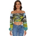 Aerial View Of Mountain And Body Of Water Long Sleeve Crinkled Weave Crop Top View1