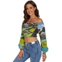 Aerial View Of Mountain And Body Of Water Long Sleeve Crinkled Weave Crop Top View2