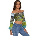 Aerial View Of Mountain And Body Of Water Long Sleeve Crinkled Weave Crop Top View3