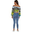 Aerial View Of Mountain And Body Of Water Long Sleeve Crinkled Weave Crop Top View4