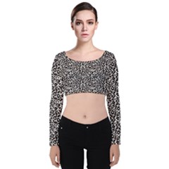 Black Cheetah Skin Velvet Long Sleeve Crop Top by Sparkle