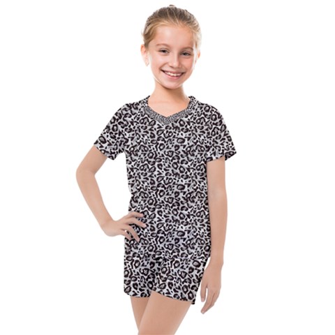 Black Cheetah Skin Kids  Mesh Tee And Shorts Set by Sparkle