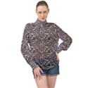 Black Cheetah Skin High Neck Long Sleeve Chiffon Top View1