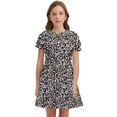 Black Cheetah Skin Kids  Bow Tie Puff Sleeve Dress