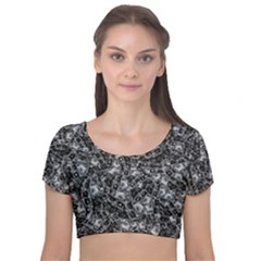 Creepy Head Mask Motif Random Pattern Velvet Short Sleeve Crop Top 