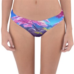 Fantasy Japan Mountains Cherry Blossoms Nature Reversible Hipster Bikini Bottoms by Uceng