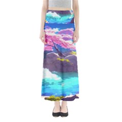 Fantasy Japan Mountains Cherry Blossoms Nature Full Length Maxi Skirt by Uceng