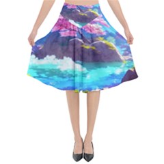 Fantasy Japan Mountains Cherry Blossoms Nature Flared Midi Skirt by Uceng