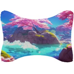 Fantasy Japan Mountains Cherry Blossoms Nature Seat Head Rest Cushion by Uceng