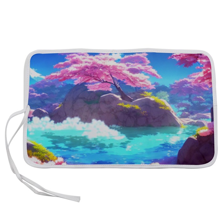 Fantasy Japan Mountains Cherry Blossoms Nature Pen Storage Case (M)