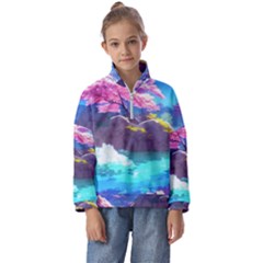 Fantasy Japan Mountains Cherry Blossoms Nature Kids  Half Zip Hoodie by Uceng