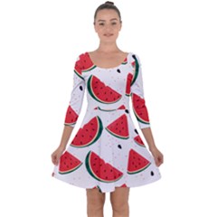 Watermelon Seamless Pattern Quarter Sleeve Skater Dress