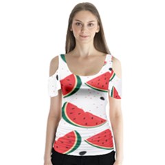 Watermelon Seamless Pattern Butterfly Sleeve Cutout Tee 