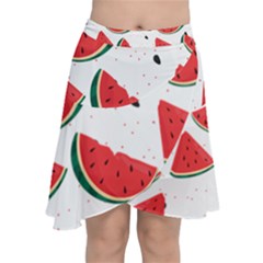 Watermelon Seamless Pattern Chiffon Wrap Front Skirt