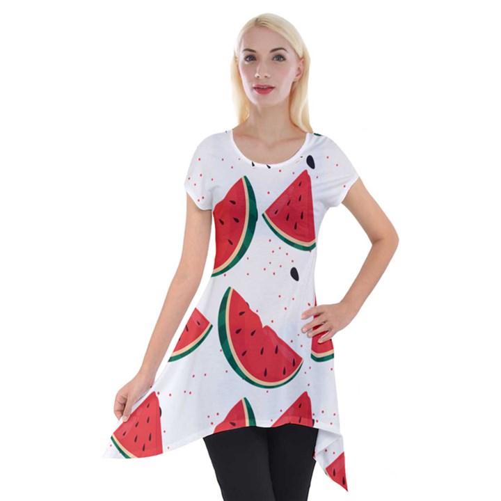 Watermelon Seamless Pattern Short Sleeve Side Drop Tunic