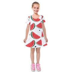 Watermelon Seamless Pattern Kids  Short Sleeve Velvet Dress