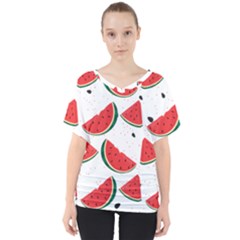 Watermelon Seamless Pattern V-neck Dolman Drape Top