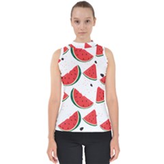 Watermelon Seamless Pattern Mock Neck Shell Top by Jancukart