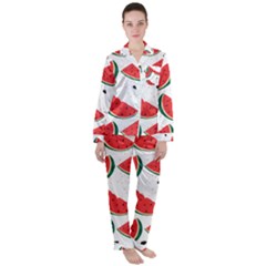 Watermelon Seamless Pattern Women s Long Sleeve Satin Pajamas Set	