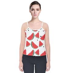 Watermelon Seamless Pattern Velvet Spaghetti Strap Top