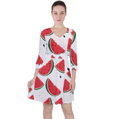 Watermelon Seamless Pattern Quarter Sleeve Ruffle Waist Dress by Jancukart