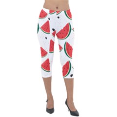 Watermelon Seamless Pattern Lightweight Velour Capri Leggings  by Jancukart