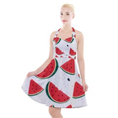 Watermelon Seamless Pattern Halter Party Swing Dress  by Jancukart