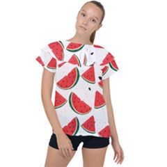 Watermelon Seamless Pattern Ruffle Collar Chiffon Blouse