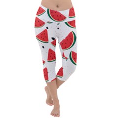 Watermelon Seamless Pattern Lightweight Velour Capri Yoga Leggings