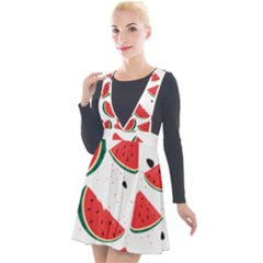 Watermelon Seamless Pattern Plunge Pinafore Velour Dress