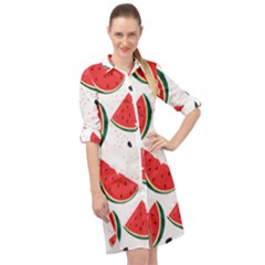 Watermelon Seamless Pattern Long Sleeve Mini Shirt Dress by Jancukart