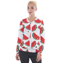 Watermelon Seamless Pattern Velvet Zip Up Jacket