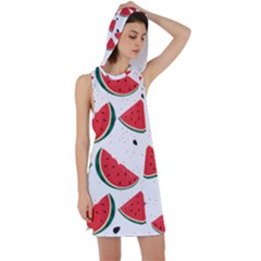 Watermelon Seamless Pattern Racer Back Hoodie Dress