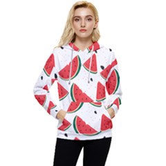 Watermelon Seamless Pattern Women s Lightweight Drawstring Hoodie