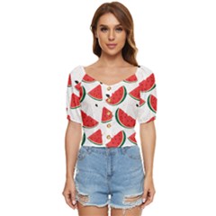 Watermelon Seamless Pattern Button Up Blouse