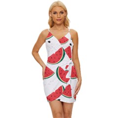 Watermelon Seamless Pattern Wrap Tie Front Dress