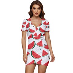 Watermelon Seamless Pattern Low Cut Cap Sleeve Mini Dress