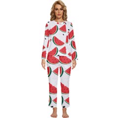 Watermelon Seamless Pattern Womens  Long Sleeve Lightweight Pajamas Set