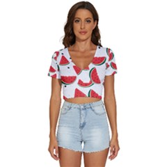 Watermelon Seamless Pattern V-neck Crop Top