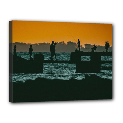 River Breakwater Sunset, Montevideo, Uruguay Canvas 16  X 12  (stretched) by dflcprintsclothing