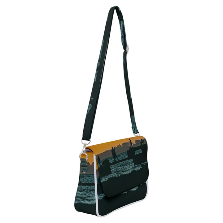 River Breakwater Sunset, Montevideo, Uruguay Shoulder Bag with Back Zipper