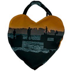 River Breakwater Sunset, Montevideo, Uruguay Giant Heart Shaped Tote by dflcprintsclothing