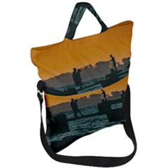 River Breakwater Sunset, Montevideo, Uruguay Fold Over Handle Tote Bag by dflcprintsclothing