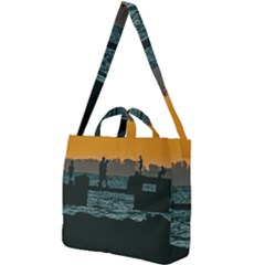 River Breakwater Sunset, Montevideo, Uruguay Square Shoulder Tote Bag by dflcprintsclothing