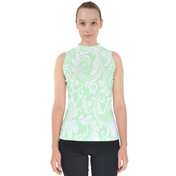 Clean Ornament Tribal Flowers  Mock Neck Shell Top