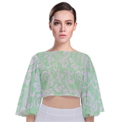 Clean Ornament Tribal Flowers  Tie Back Butterfly Sleeve Chiffon Top by ConteMonfrey