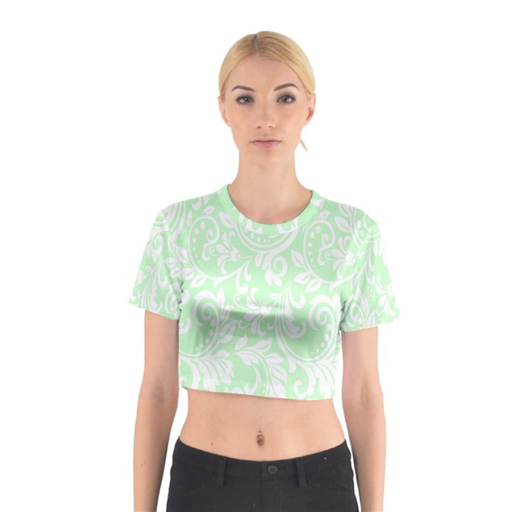 Clean Ornament Tribal Flowers  Cotton Crop Top