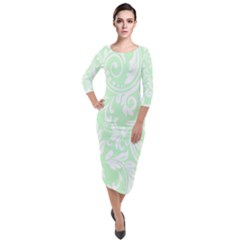 Clean Ornament Tribal Flowers  Quarter Sleeve Midi Velour Bodycon Dress by ConteMonfrey