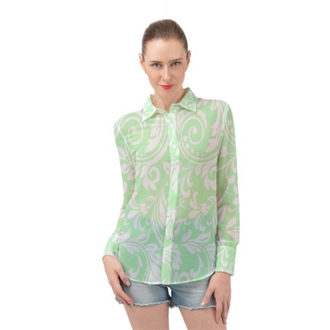 Clean Ornament Tribal Flowers  Long Sleeve Chiffon Shirt by ConteMonfrey