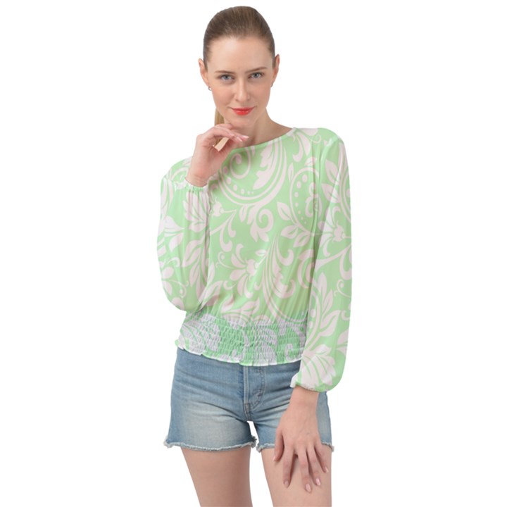 Clean Ornament Tribal Flowers  Banded Bottom Chiffon Top